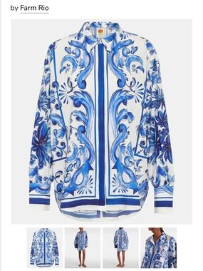 FARM Rio Garden tiles cotton Button-Down Shirt Medium